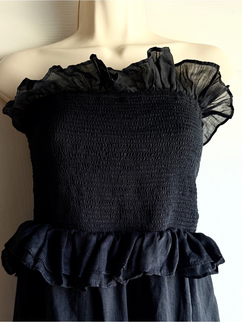 J.CREW Ruffle Smocked Strapless Ravenna Ramie Maxi Dress - Picture 3 of 8